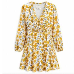 Vera for Anthropologie Buttercup Floral Mini Dress Retro 60s Puff Sleeve